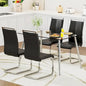 Glass Dining Table Set for 4,5 Piece Dining Table and Chairs Set，Modern Kitchen Dining Room Table with 4 Black PU Leather