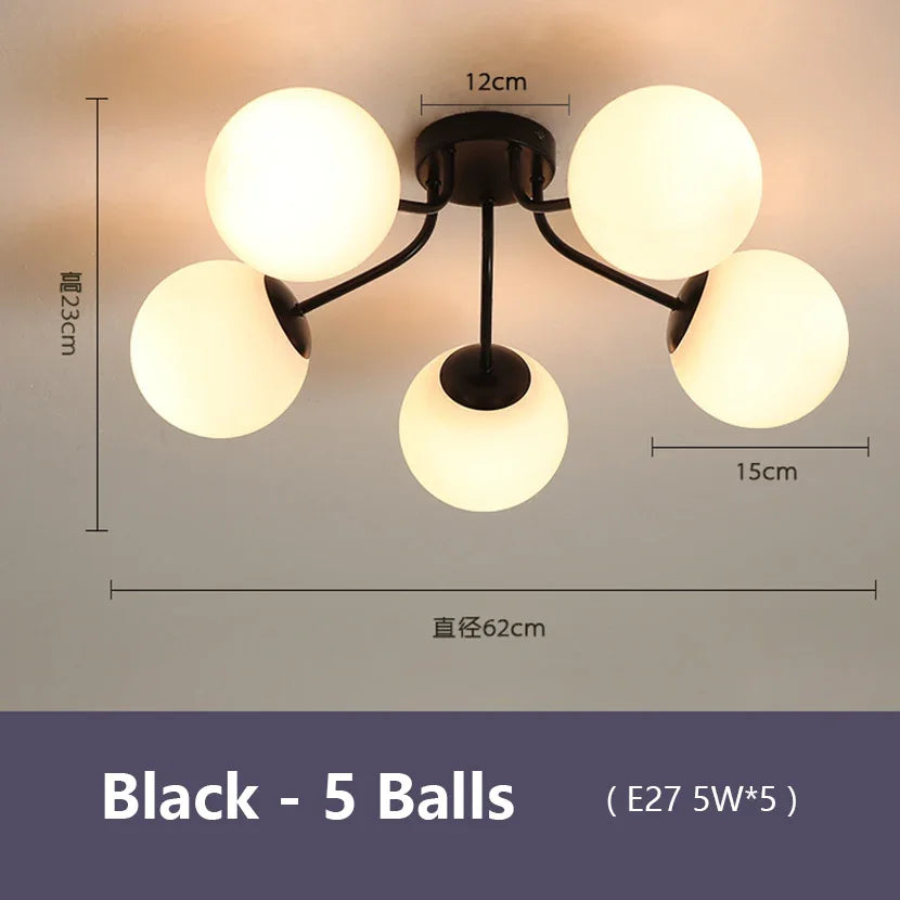 Nordic Milk White Glass Chandel Ceiling Lights for Living Room Bedroom LED Chandelier Kitchen Light Black Lighting Light Fixture