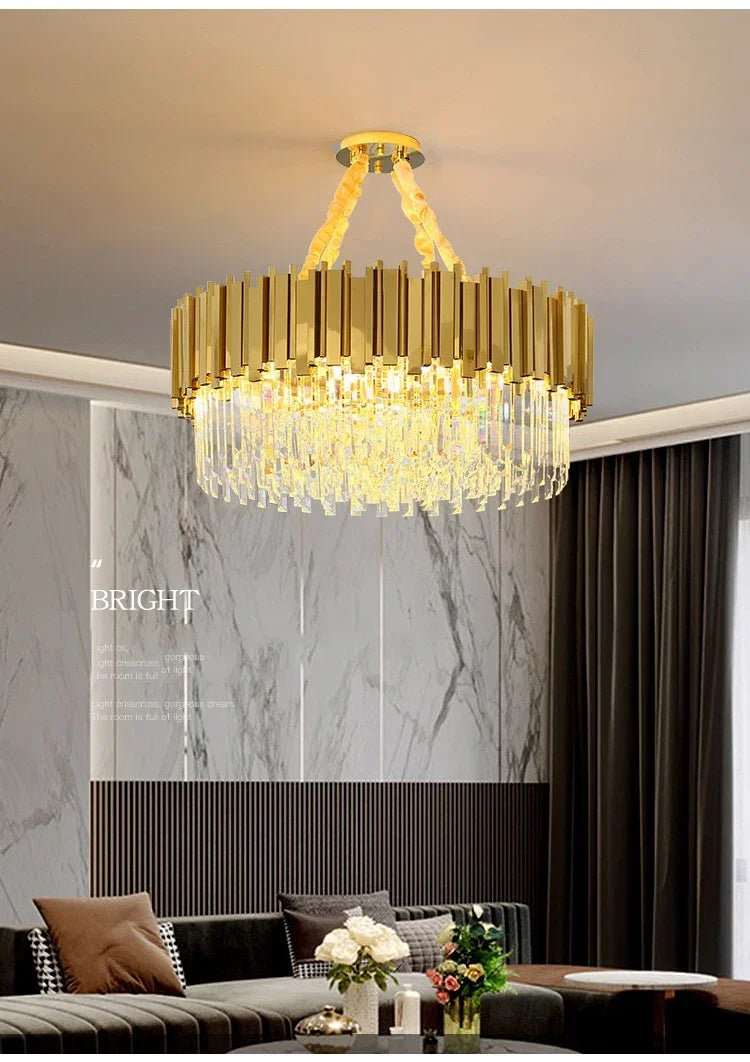 Light luxury golden luxury chandelier interior lighting hotel living room ceiling Led glossy lighting fixture crystal chandelier