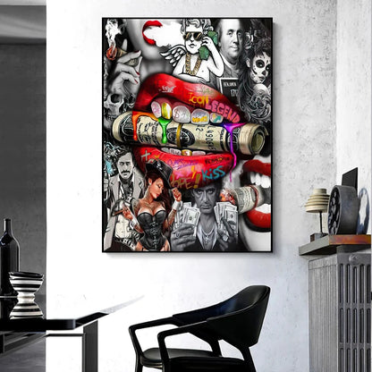 Luxury Dollar Sexy Lips Wall Art Poster Graffiti Abstract High End Mural Modern Home Room Decor Canvas Painting Picture Prints
