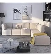 Modular Sectional Sofa with Chaise, Convertible Oversize L Shaped Couch with Reversible Ottoman,Linen 6 Seater Free Combination