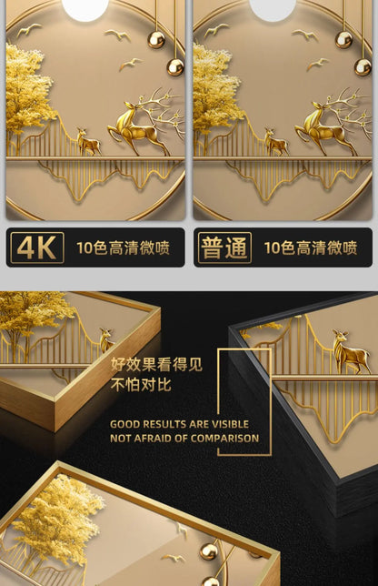 Modern Feather Wall Decor Deer Living Room Luxury Wall Accents Coffee Bar Art Home Mural Elegant Room Ornaments wall clock