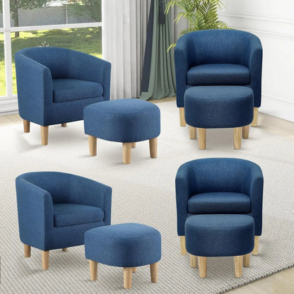 Accent Chair, Sherpa Chair White Fluffy Chair Teddy Barrel Chair with Ottoman Comfy ArmChair Footrest Set
