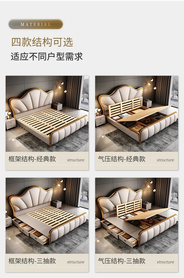Nordic Luxury Double Bed Modern Wood High End Headboard Frame Double Bed Kids Girl Camas Matrimonial Furniture For Bedroom