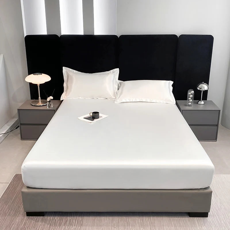 Rayon Satin Waterproof Fitted Sheet Silky Solid Color Bed Sheet Elastic Band Sheets Smooth Bedsheet Mattress Cover