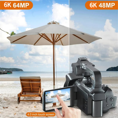 6K Ultra HD Professional Video Cameras for Photography 18X Digital Zoom YouTube Live Streaming Camcorders 64MP Vlogging Recorder