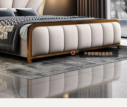 Nordic Luxury Double Bed Modern Wood High End Headboard Frame Double Bed Kids Girl Camas Matrimonial Furniture For Bedroom