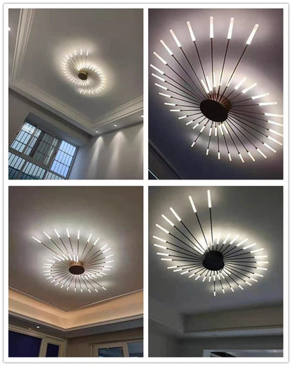 Led Firework Chandelier Dimmable For Living Room Bedroom Milk Yellow Ceiling Chandelier Dining Room LED Ceiling Lamp With Remote