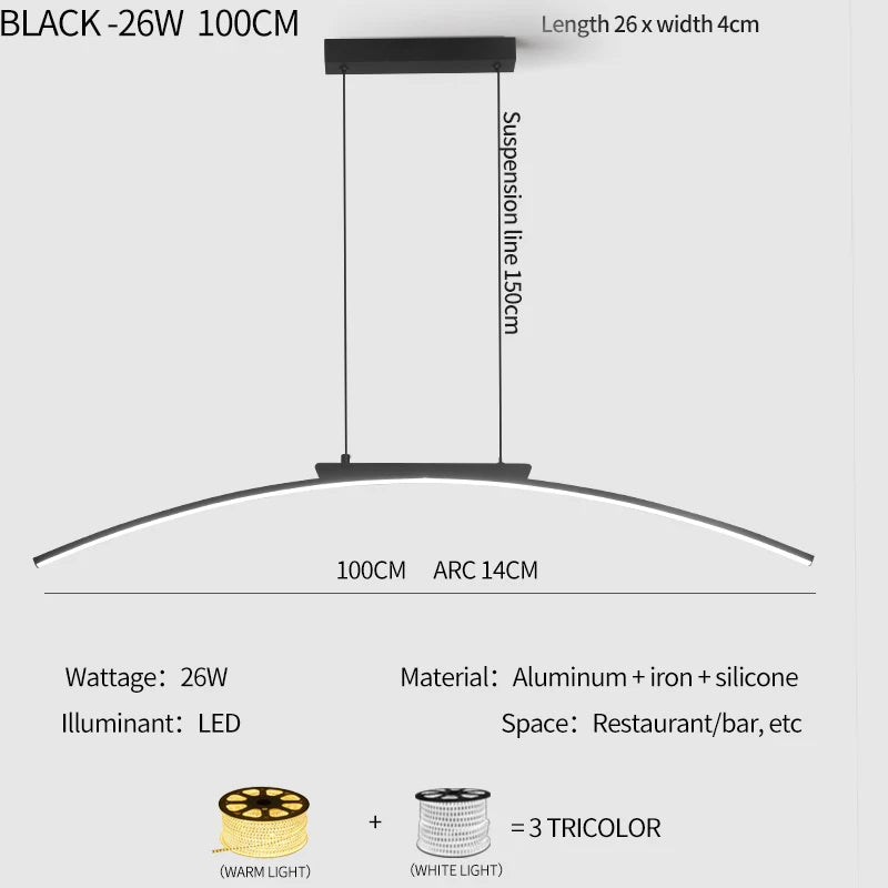 Pendant Light Nordic Chandelier Interior Décor Strip Curved Bridge LED Hanging Lamp Bedroom Living Room Home Lighting Fixtures