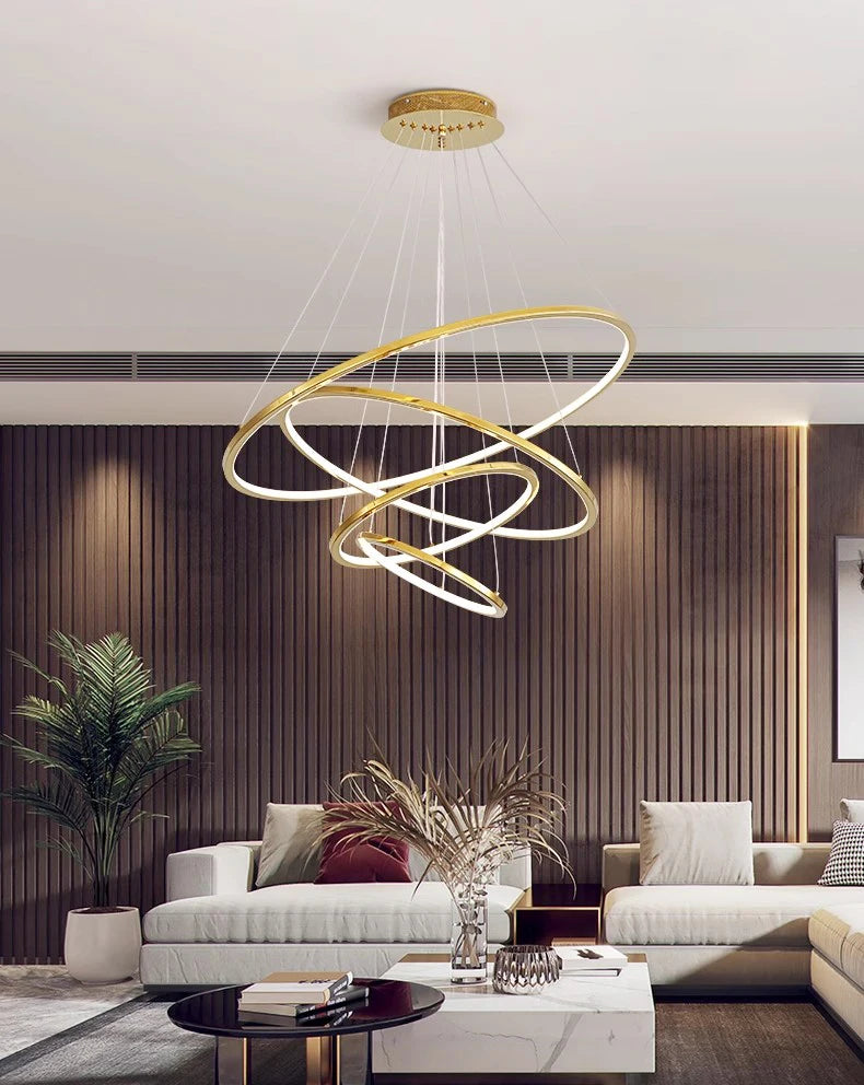 Ring lamp LED chandelier dining room bedroom duplex floor living room large chandelier staircase loft stainless steel chandelier