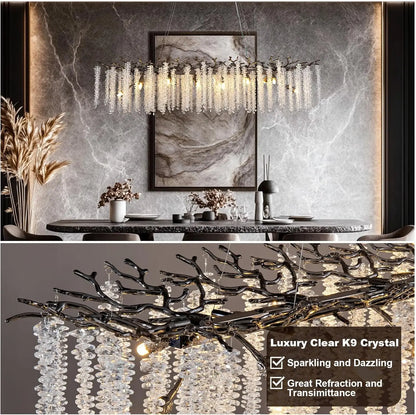 Modern Black Luxury Round Tree Branches Chandelier Lighting for Dining Room Bedroom Table K9 Large Luxury Chandeliers for Loyer