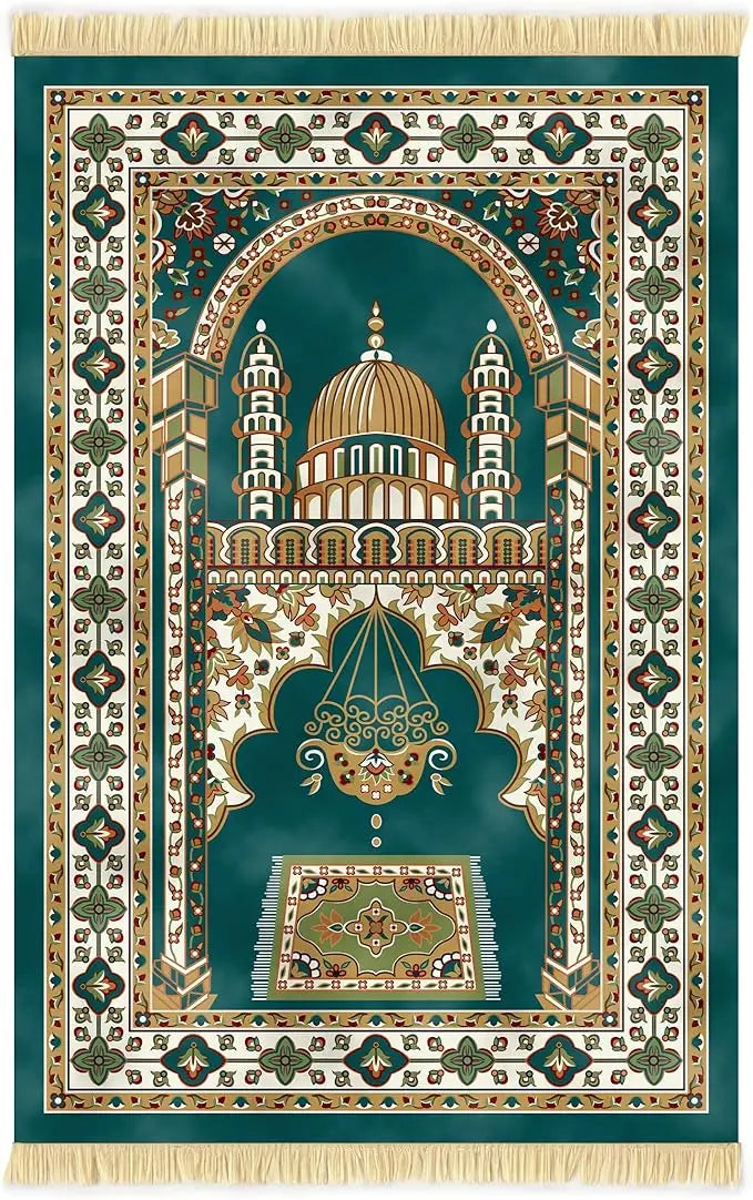 Nicoman Muslim Prayer Rug with Elegant Design | Janamaz | Sajadah | Soft Islamic Carpet Mat, Thick Velvet Fabric