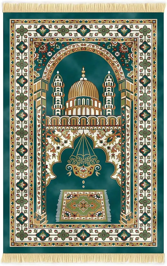 Nicoman Muslim Prayer Rug with Elegant Design | Janamaz | Sajadah | Soft Islamic Carpet Mat, Thick Velvet Fabric