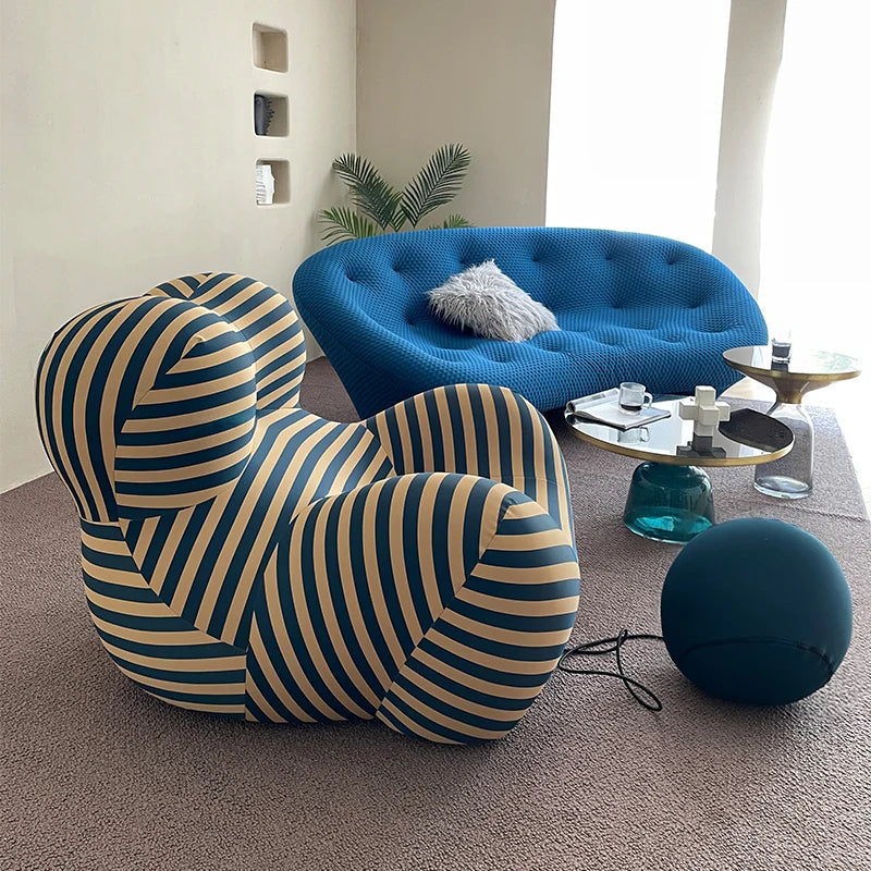 Luxury Mom's Embrace Bean Bag Sofa with Ottoman Modern Striped Cozy Seating for Living Room Bedroom Lounge Chair Decor Furniture