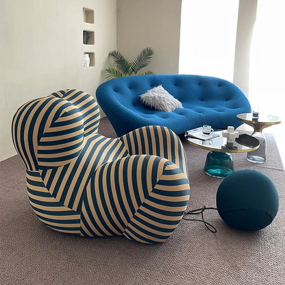 Luxury Mom's Embrace Bean Bag Sofa with Ottoman Modern Striped Cozy Seating for Living Room Bedroom Lounge Chair Decor Furniture