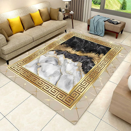 Black Gold Marble Area Rug Modern Abstract Geometric Rug Non-Slip Soft Floor Carpet Decor for Home Living Room Bedroom Office