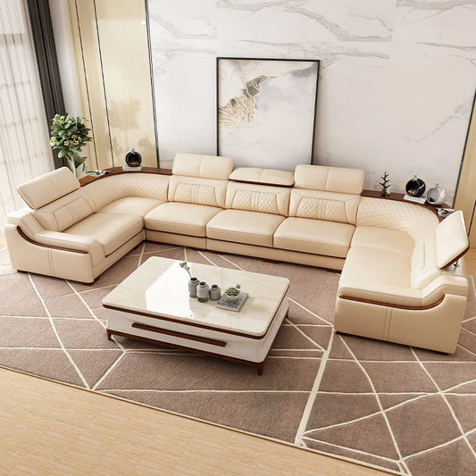 MINGDIBAO Premium Italian Genuine Leather Sofa Set for Living Room with Adjustable Headrests, Bluetooth Speaker, Wireless Charge
