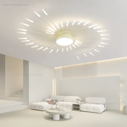 Led Firework Chandelier Dimmable For Living Room Bedroom Milk Yellow Ceiling Chandelier Dining Room LED Ceiling Lamp With Remote