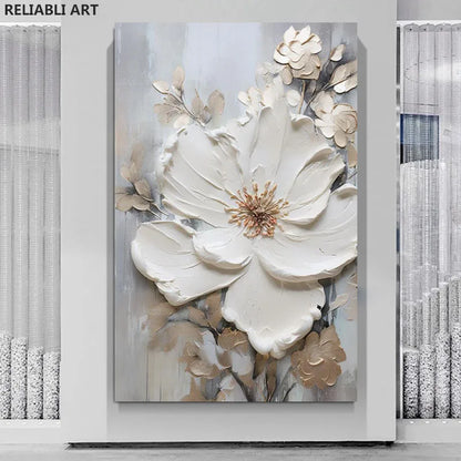 Blooming White Flowers On Canvas, Poster,Print Painting Abstract  Wall Art Picture For Nordic Living Room Decor Cuadros Unframed