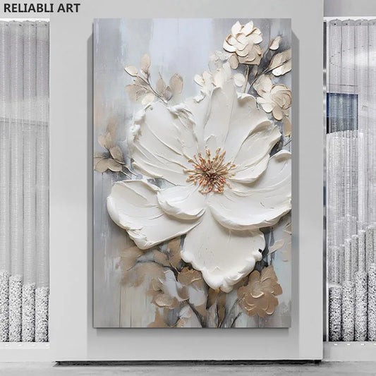 Blooming White Flowers On Canvas, Poster,Print Painting Abstract  Wall Art Picture For Nordic Living Room Decor Cuadros Unframed