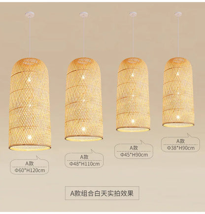 Zen Bamboo Chandelier New Chinese Lantern Hotel Chinese Style Restaurant Restaurant Bamboo Artwork Duplex Staircase Long Chandel