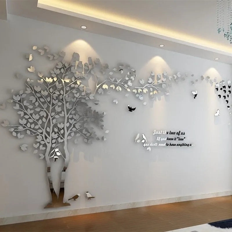 3D Mirror Tree Wall Sticker, Living Room Decals, DIY Acrylic Art, TV Background Wall Poster, Home Decoration, Bedroom Wallpaper