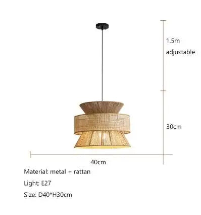 Vintage Wabi Sabi Chandelier Handmade Hemp Rope Pendant Light for Restaurant Bar Cafe Dining Room Led Rattan Lamp