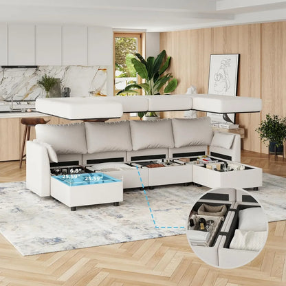 Sectional Sofa with Storage, Convertible 6 Seat Sectional Couches for Living Room, U Shaped Sectional Sofa with Chaise, Comfy Se