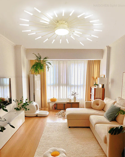 Led Firework Chandelier Dimmable For Living Room Bedroom Milk Yellow Ceiling Chandelier Dining Room LED Ceiling Lamp With Remote