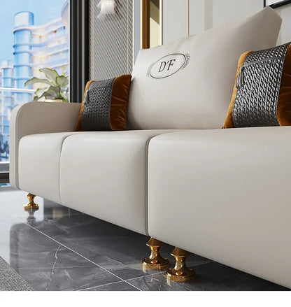 Modern Luxury Leather with Wooden Sofa Set, Fashion 2/3/4 Seater Sofa, Leather Couch for Living Room Accept Customzied Color