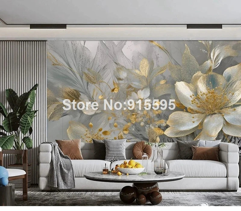 Wallpaper Luxury Creative Home Decoration 3D Stereoscopic Embossed Golden Flowers Wall Mural Paper Bedroom Living Room Backdrop