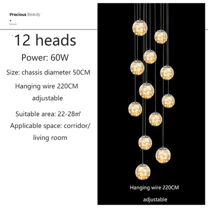 Modern Led Chandelier Glass Ball Dimmable for Staircase Living Room Pendant Lamps Home Decor Lighting Suspension Design Lusters