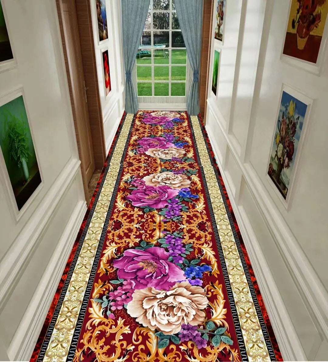 Luxury Classic Style Lobby Long Corridor Carpet Floral Wedding Passageway Large Area Rug Comfortable Washable Non-slip Floor Mat