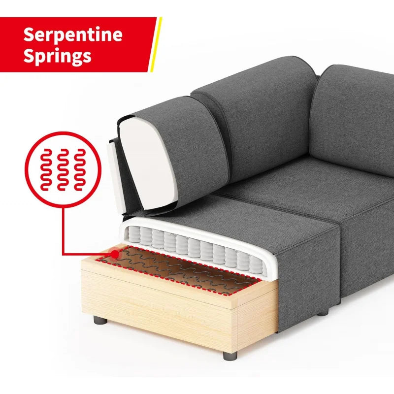 Modular Sectional Sofa with Chaise, Convertible Oversize L Shaped Couch with Reversible Ottoman,Linen 6 Seater Free Combination