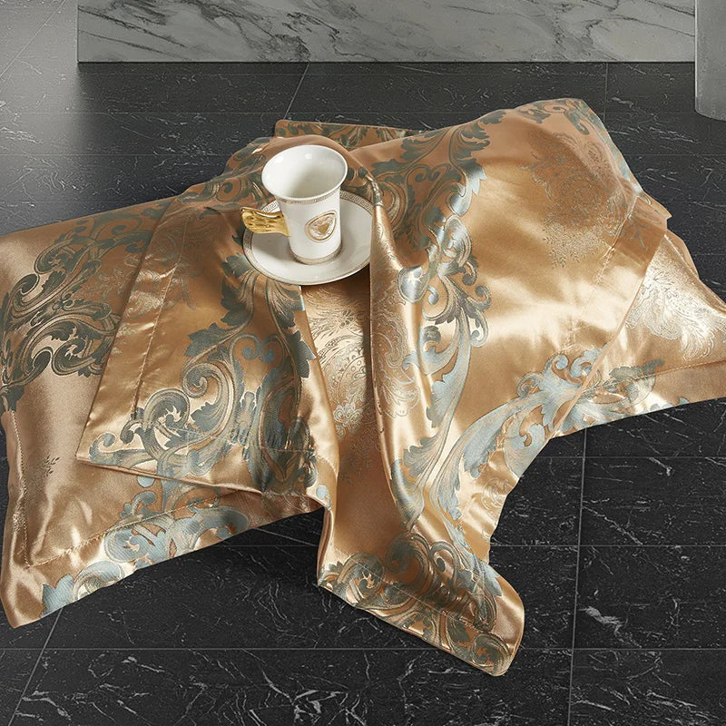 Floral Jacquard Satin Duvet Cover Set Queen 3 Piece Luxury Silk Like Bedding Comforter Covers with Zipper Closure & Corner Ties