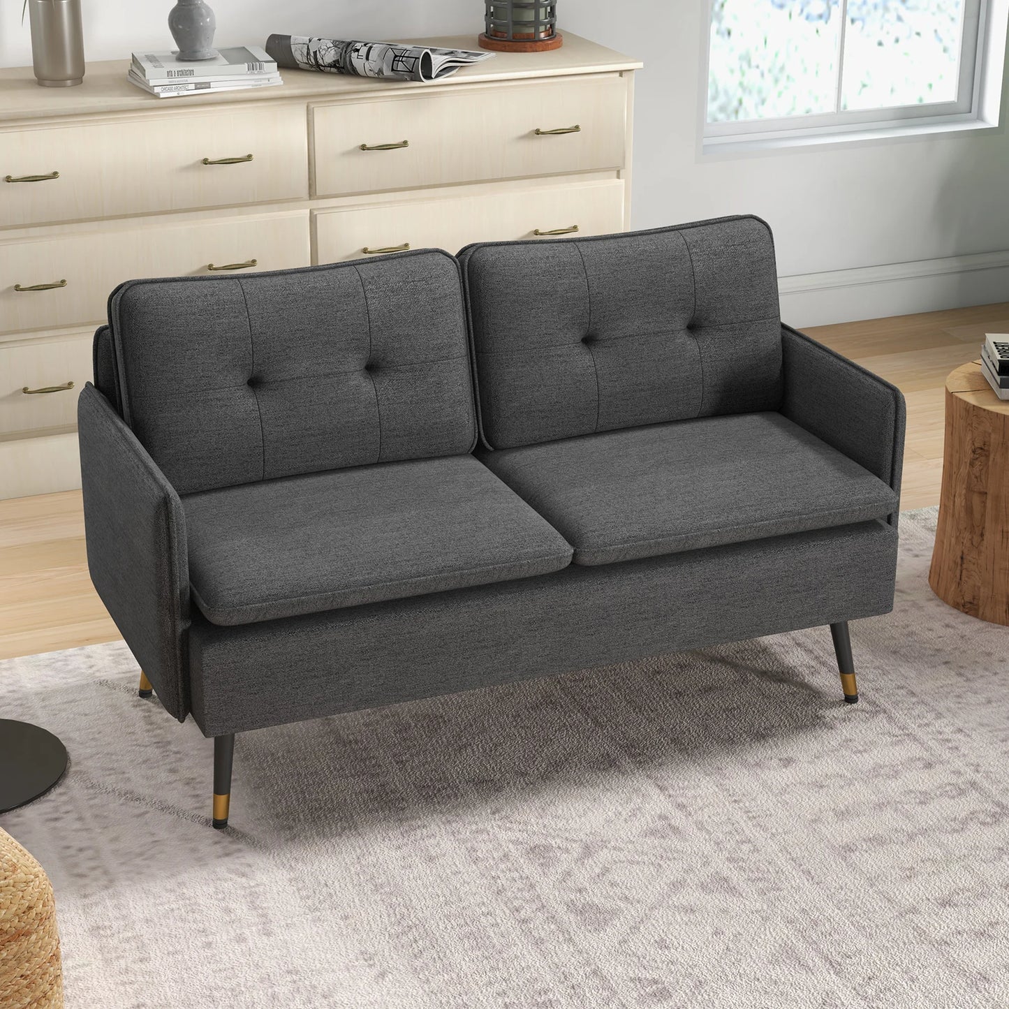 HOMCOM Modern Upholstered Two Seater Sofa for Bedroom Living Room
