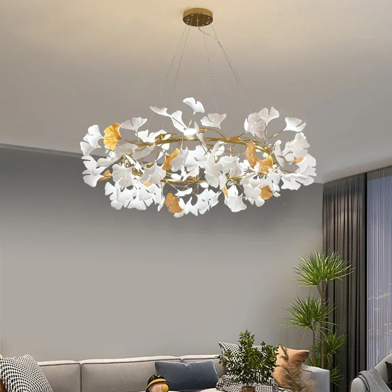 Nordic gingko leaf LED chandelier modern Kitchen living room Bedroom Dining room round interior loft ceiling hanging light
