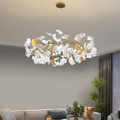 Nordic gingko leaf LED chandelier modern Kitchen living room Bedroom Dining room round interior loft ceiling hanging light