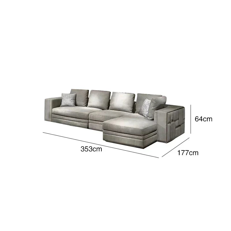 Light Luxury Living Room Sofa High-end Home Furniture for Large Villa L-shaped Leather Couch Designer Furniture Sofa for Villa