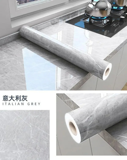 80cm Width Oil Proof Wall Stickers Waterproof Foil Wallpaper Marble Self Adhesive Mould Proof Sticker for Kitchen Bathroom Decor