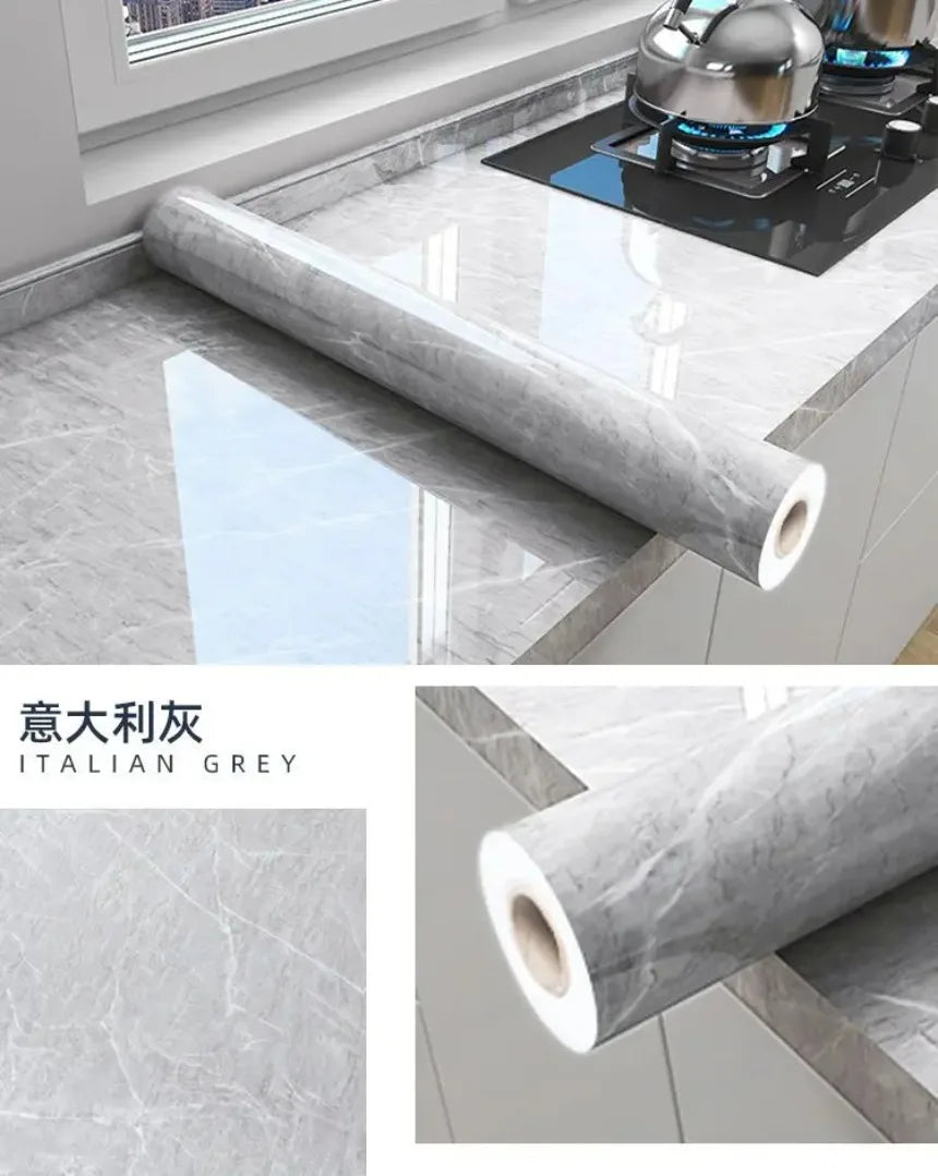 80cm Width Oil Proof Wall Stickers Waterproof Foil Wallpaper Marble Self Adhesive Mould Proof Sticker for Kitchen Bathroom Decor