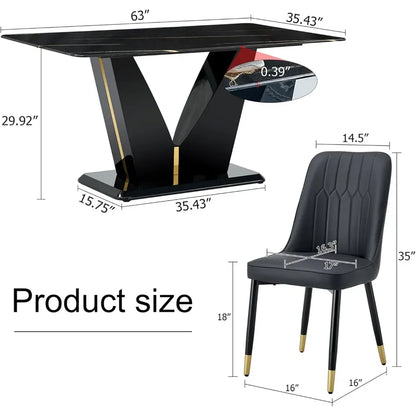 Marble Dining Table Set,Modern Dinings TablewithMDF Base Dinings Room Table and 4 Upholstered Metal Leg Chairs,Dining Room Sets