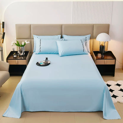 3PCS Solid Color Flat Sheet With English Embroidery Pillowcases Soft & Breathable Bed Sheet Hotel Quality Microfiber Bed Cover