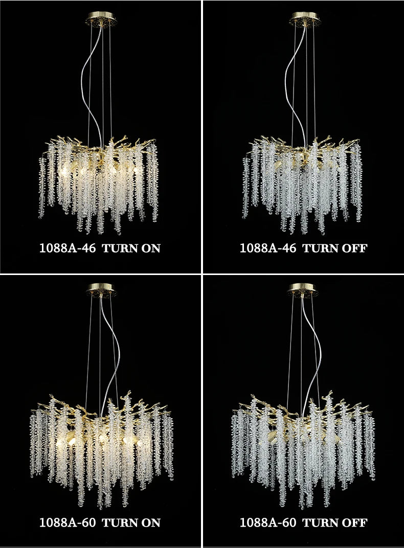 Round Gold Crystal Chandelier For Bedroom Living Room Dining Room Lounge Modern Luxury Gold Ceiling Crystal Branch Chandeliers