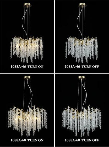 Round Gold Crystal Chandelier For Bedroom Living Room Dining Room Lounge Modern Luxury Gold Ceiling Crystal Branch Chandeliers