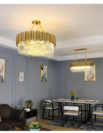 Light luxury golden luxury chandelier interior lighting hotel living room ceiling Led glossy lighting fixture crystal chandelier