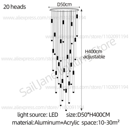 LED Staircase Modern Chandelier Luxury Villa Living Room Lighting Penthouse Home Decor Restaurant Bright High-Rise Chandelier