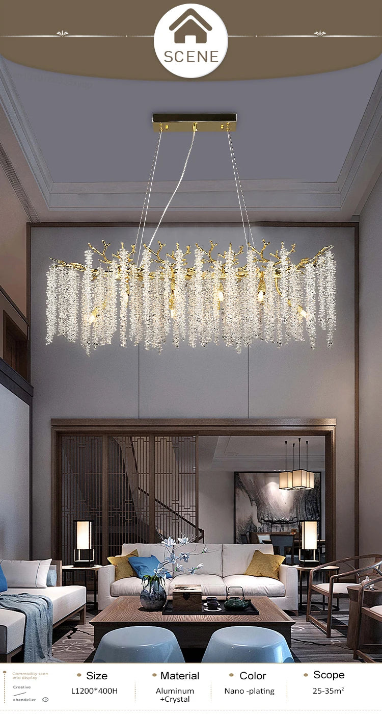 Round Gold Crystal Chandelier For Bedroom Living Room Dining Room Lounge Modern Luxury Gold Ceiling Crystal Branch Chandeliers