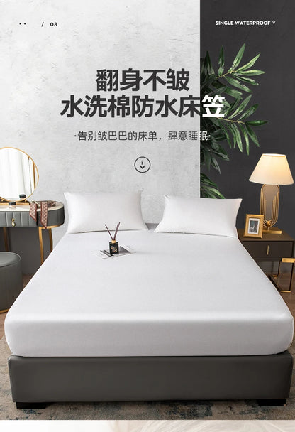 Waterproof Fitted Sheet Single Double Queen Size Mattress Cover Solid Color Fit Sheet 80x200 180x200 With Elastic Band Bed Sheet