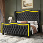 King Size Bed Frame with LED Lights, 53'' Upholstered Platform Wingback Bed with Handmade Deep Button Tufted Headboard Footboard